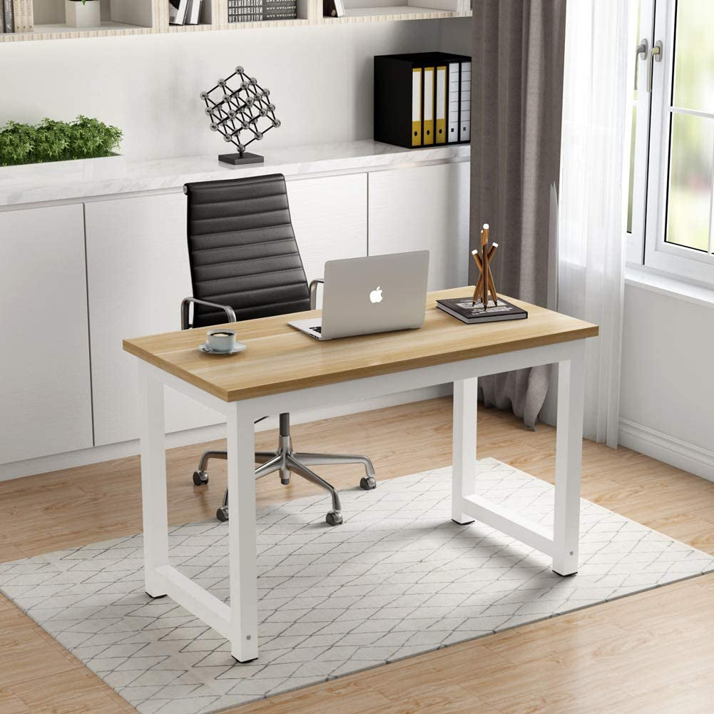 Computer Desk, 47 Inch Modern Simple Office Desk Computer Table Study Writing Desk for Home Office, Light Walnut-3