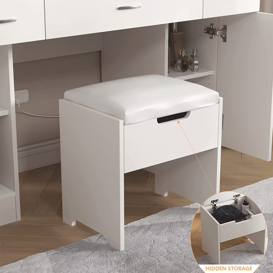 White Vanity Set with Drawers and Cabinets-1