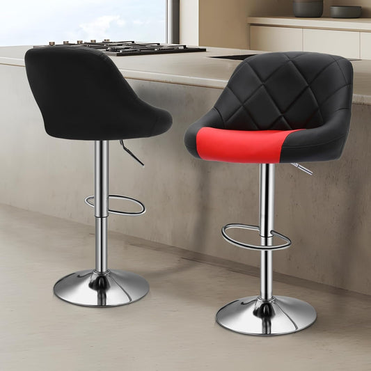 Bar Stools Set of 2, Adjustable Counter Height Swivel Barstools Modern Dining Chair Bar Pub High Stool with Back for Kitchen Island, Black/Red-1
