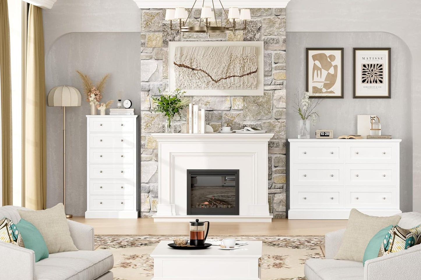 White 6-Drawer Dresser with Metal Handles-4