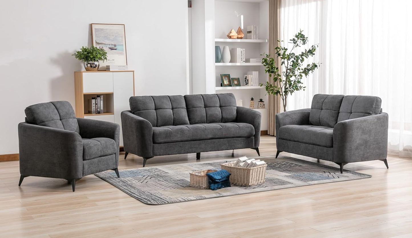 Callie Gray Woven Fabric Sofa Loveseat Chair Living Room Set-1
