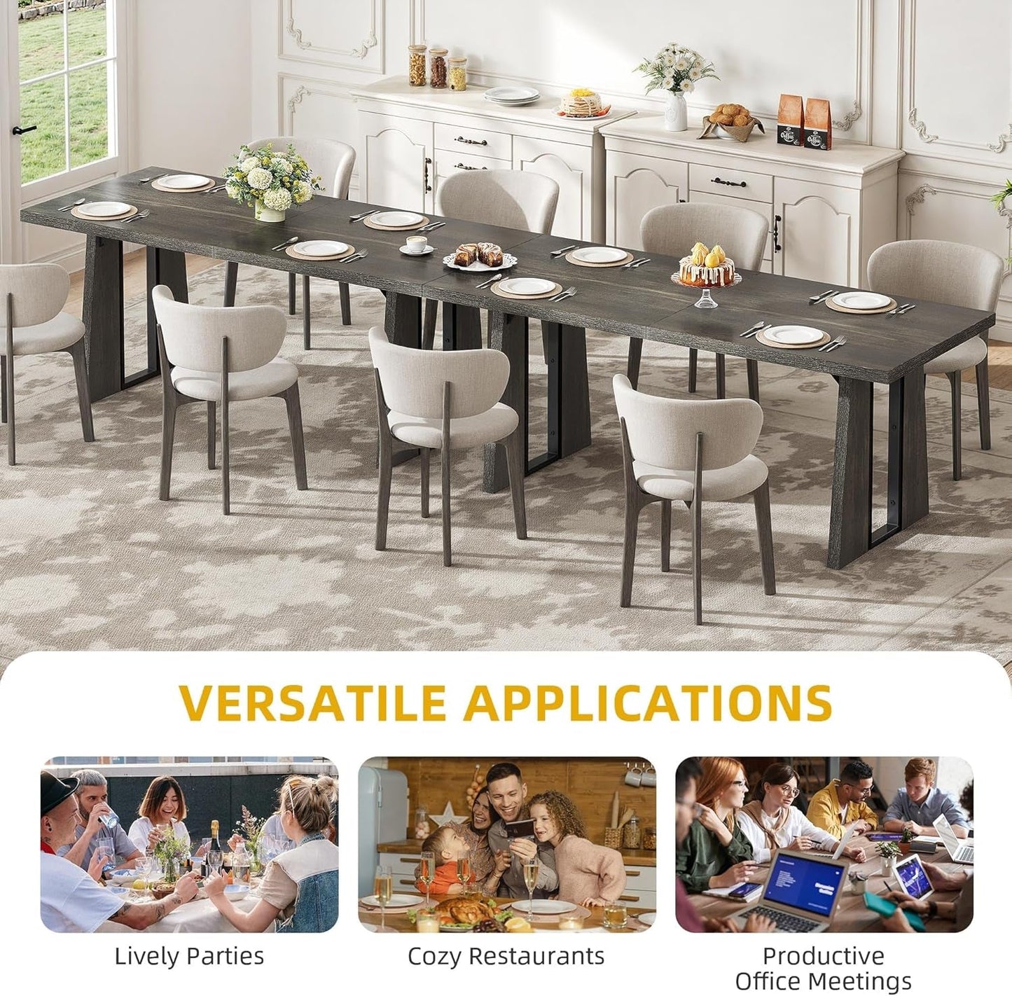 Rectangle Dining Table for 6-8 People 70.86 Inch Large Dining Room Table Wooden Dinner Table with Heavy Duty Legs for Kitchen Apartment Restaurant Rustic Grey-4