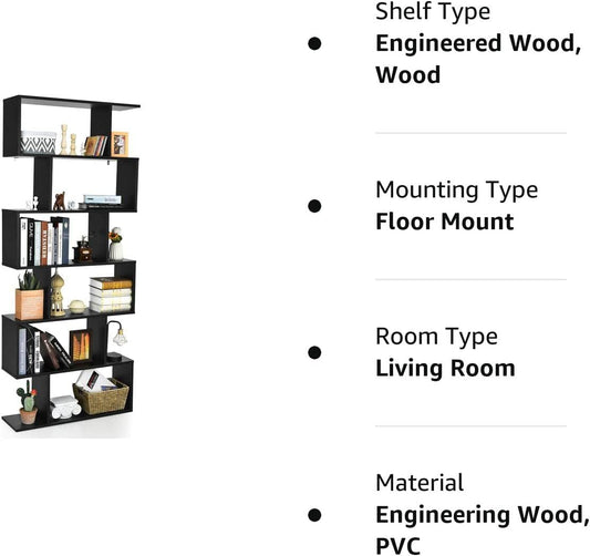 S-Shaped Wooden Bookshelf with Anti-Toppling Device-1