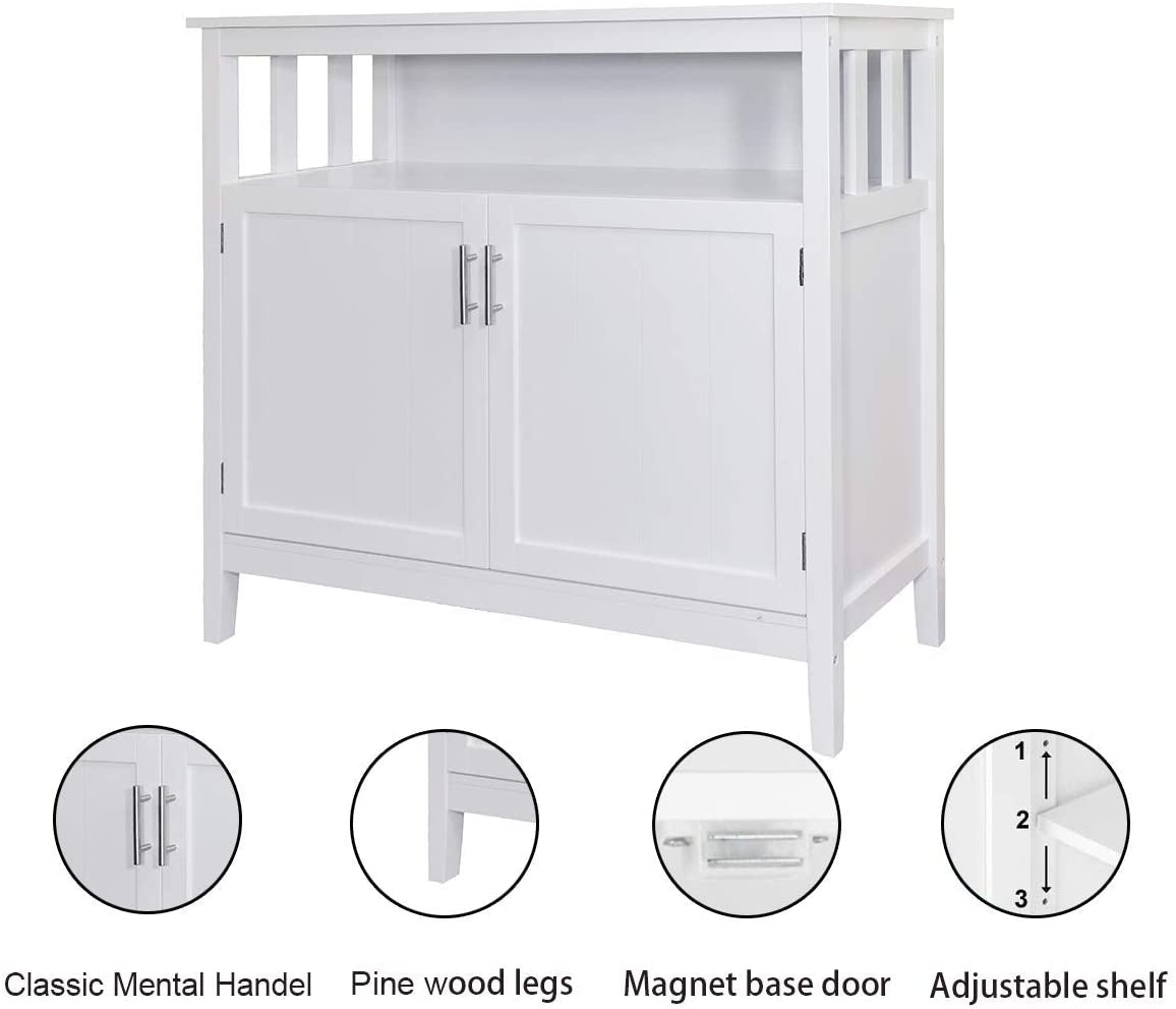 White Buffet Cabinet with 2 Doors and Adjustable Shelf-4