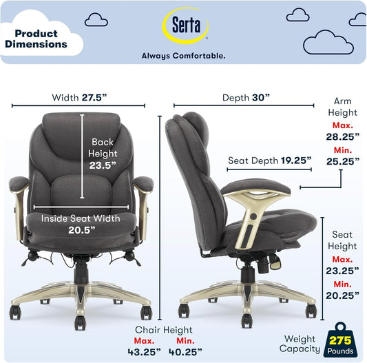 Claremont Ergonomic Executive Office Chair with Back in Motion Technology, Adjustable Mid Back Desk Chair with Lumbar Support, Fabric, Dark Gray-1