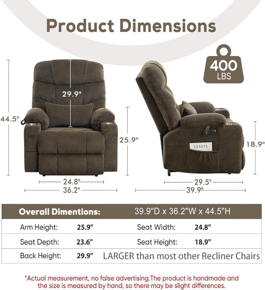 Large Dual Motor Lay Flat Power Lift Recliner Chair with Massage, Heating, Lumbar Pillow, USB & Type-C Ports, Textile Lift Chairs Recliners, Oversized Recliner for Big & Elderly People - Brown-1