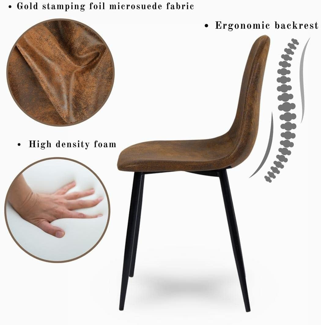 Mid-Century Modern Upholstered Dining Chairs Set, Kitchen Chairs with Metal Legs for Dining Room, Fabric Suede Seat Side Chair for Living Room (Brown, Set of 4)-4