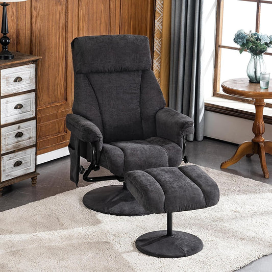 Swivel Recliner with Ottoman, TV Chair with Vibration Massage, Ideal for RV Small Space, Living Room & Bedroom 4539 4828 (Textile, Dark Grey)-1
