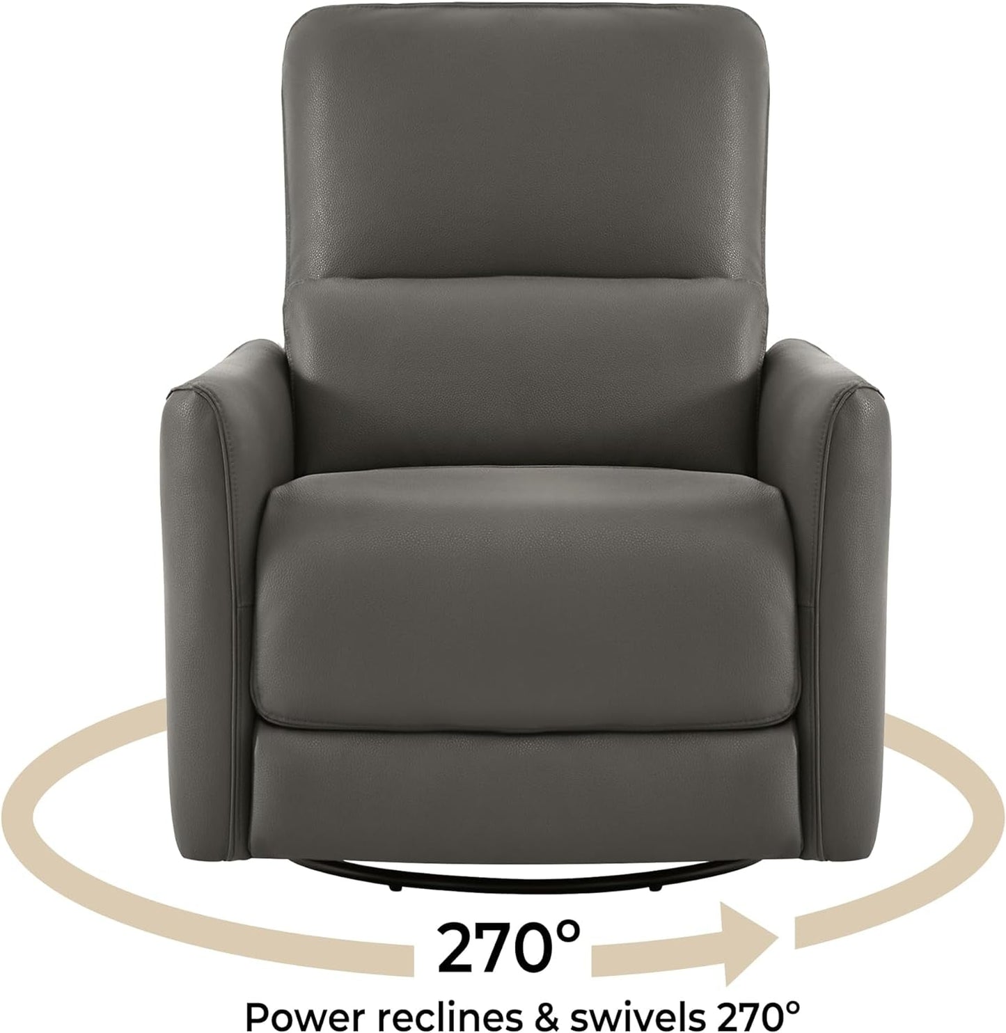 Power Recliner Chair Swivel Glider, FSC Certified Upholstered Faux Leather Living Room Nursery Reclining Sofa Chair with Lumbar Support, Charcoal-3