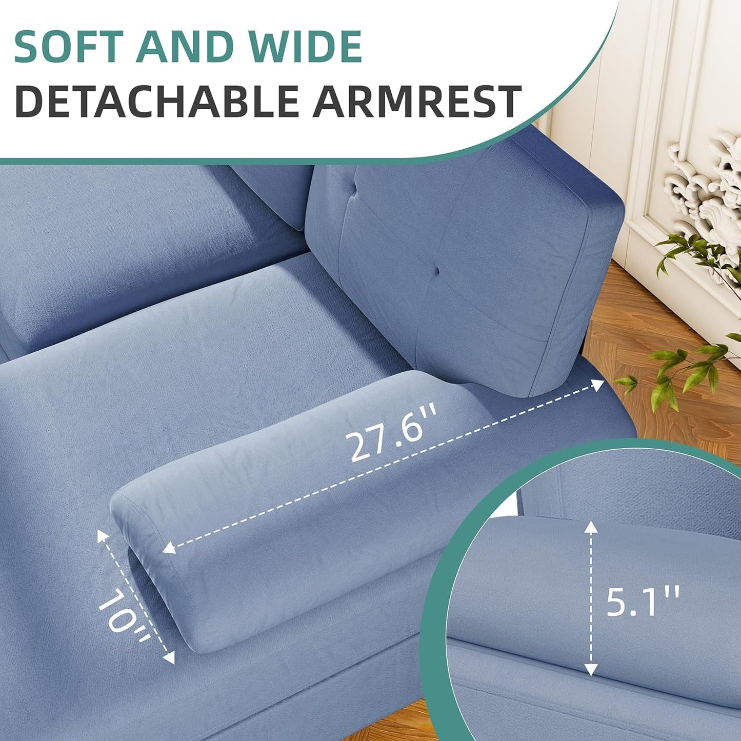 Sectional Sofa Couches for Living Room, U Shaped Sofa Living Room Furniture Sets, 4 Seat U Shaped Sofa Sectional Couch with Chaise, Blue-4