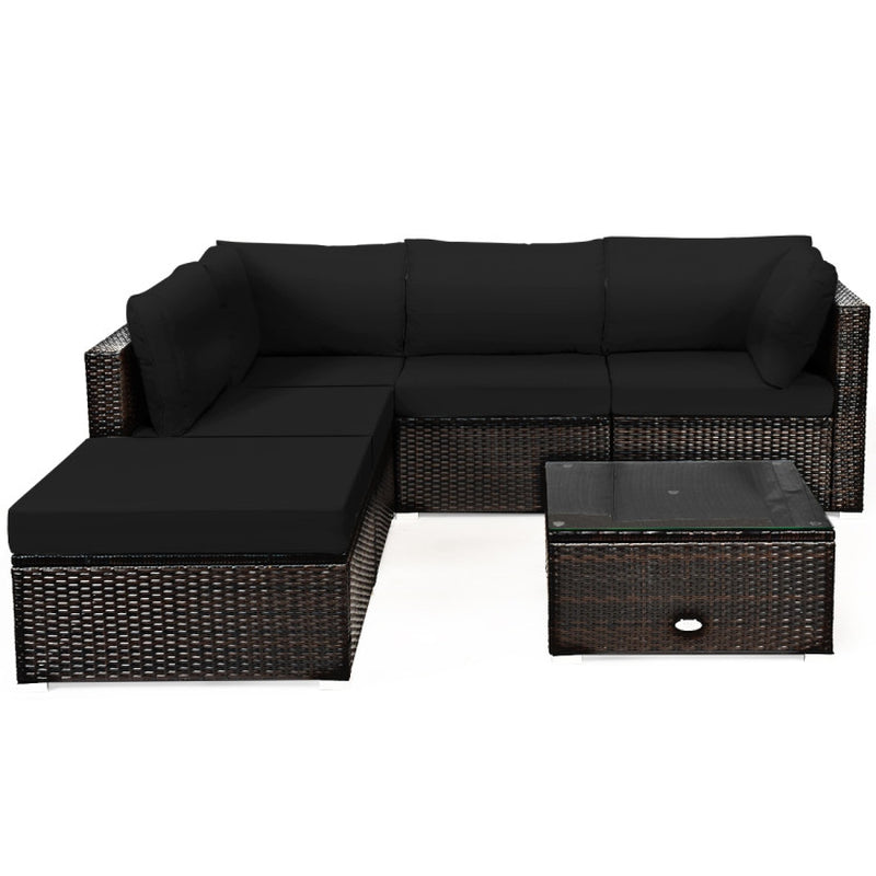 6 Pieces Outdoor Patio Rattan Sectional Sofa Set with Coffee Table-1