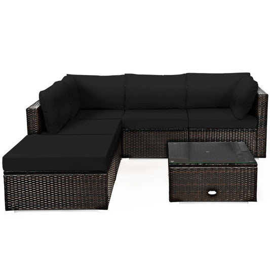 6 Pieces Outdoor Patio Rattan Sectional Sofa Set with Coffee Table-1