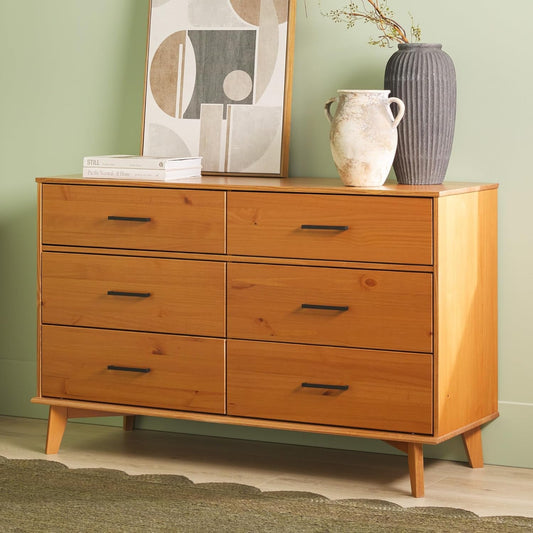 Walker Edision Modern Solid Pine Wood 6-Drawer Dresser with Metal Handles and Generous Storage Space, Caramel Finish-1