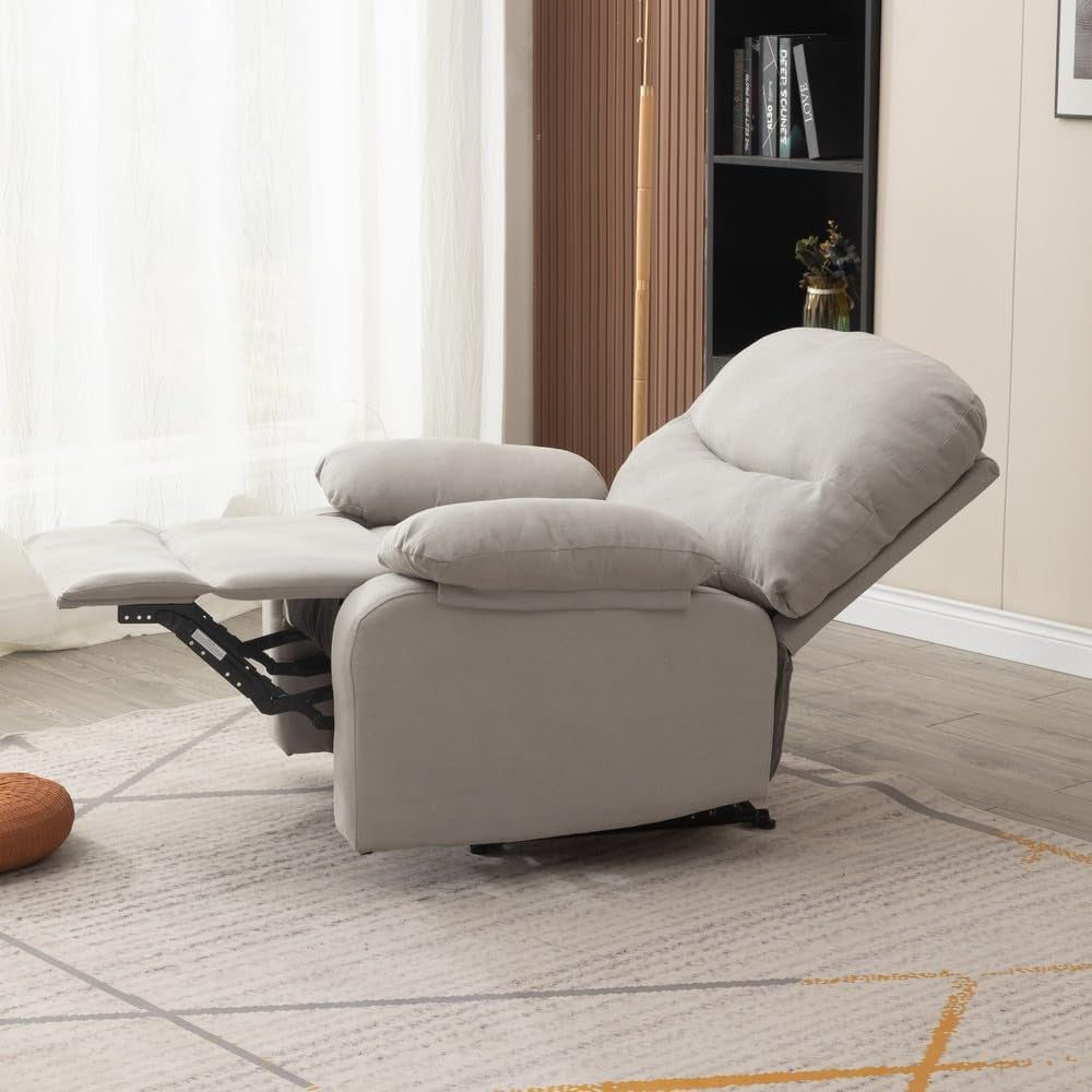 Recliner Armchair with Reclining Function, Upholstered Padded Single Sofa Seat, Home Office Living Room Lounge Chairs for Reading Resting Sleeping (Light Gray Linen Fabric)-2