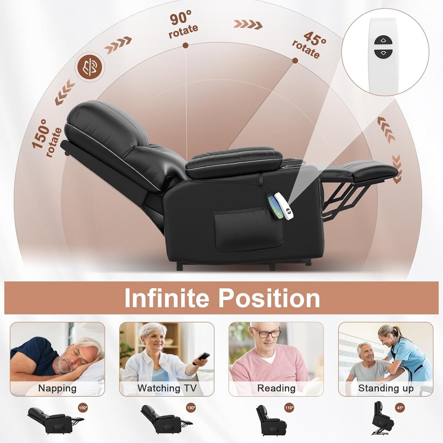 Large Lift Chair with Heat, Massage, & USB-3
