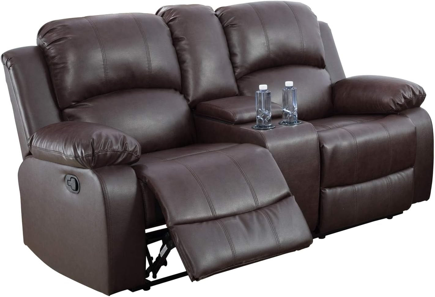 Faux Leather Recliner Sofa Set, Reclining Living Room Set, Manual Reclining Sofa and Loveseat with Recliner Chair (Brown, Sofa+Loveseat)-2