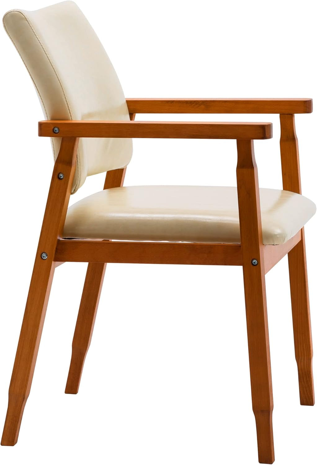 NOB Mid-Century Dining Side Chair with Faux Leather Seat in Beige, Handrail Chair-4