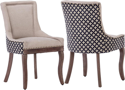 Beige Patterned Modern High Back Dining Chairs Set-1