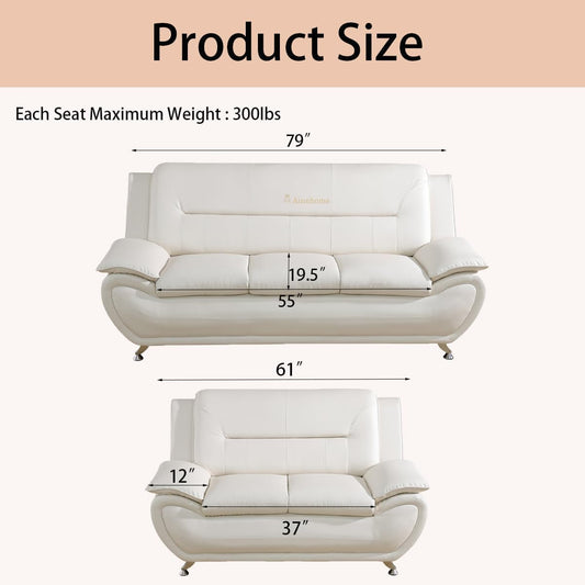 Sectional Sofa Sets, Living Room Furniture Sets Modern Faux Leather Sofa Couch 5-Seat Sofa for Living Room(A-Creamy White, Sofa+Loveseat)-1