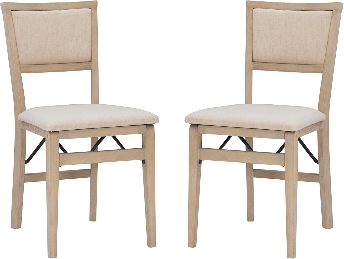 Keira Wooden Folding Chair Upholstered Seat and Back Set of 2, Dining Height, Rustic Natural & Beige-0