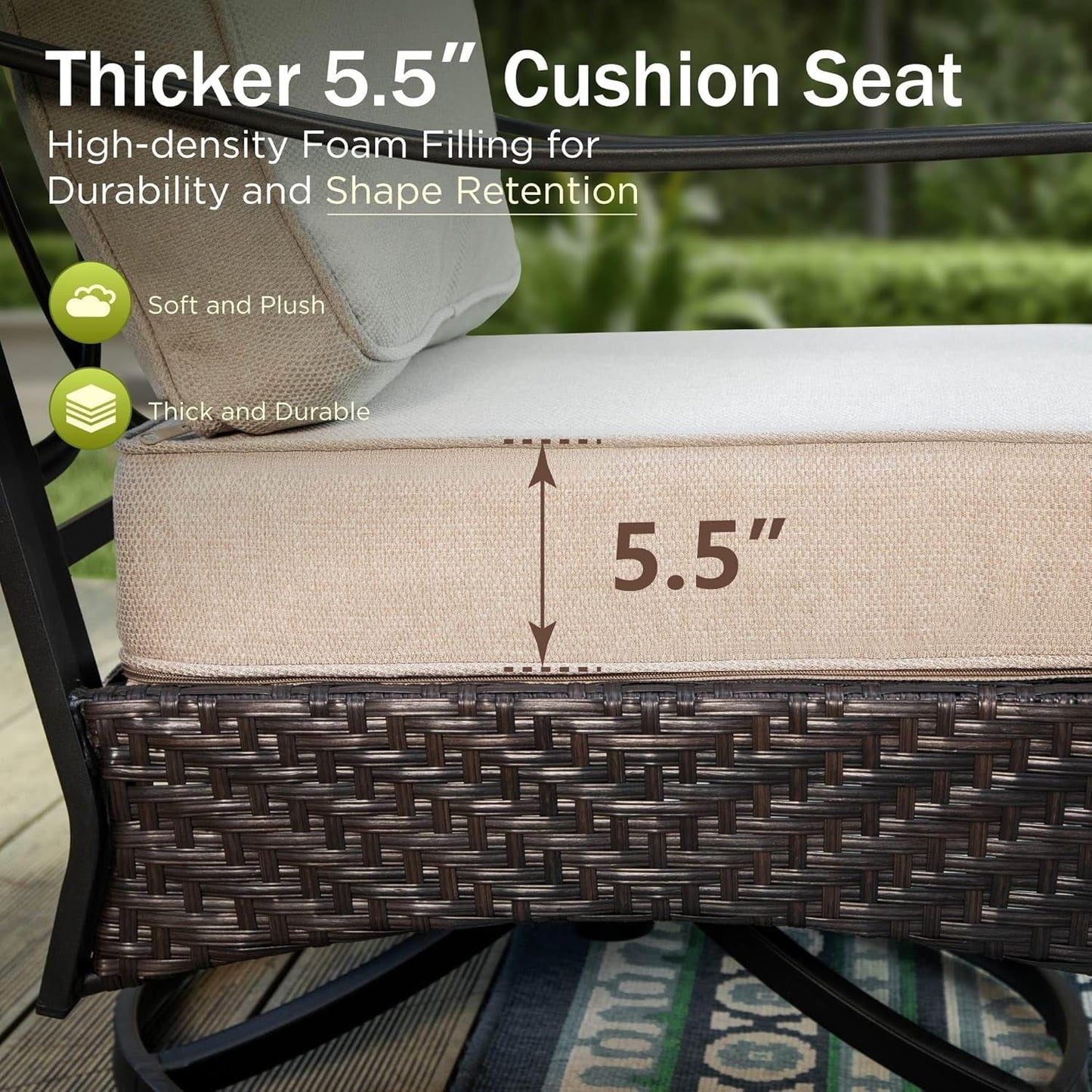 Outdoor Modern Patio Furniture Set, Upgraded Wicker&Metal Patio Furniture Conversation Set with Waterproof Thick Cushions for Porch, Poolside, Deck, and Yard (4 Pieces,Beige)-2