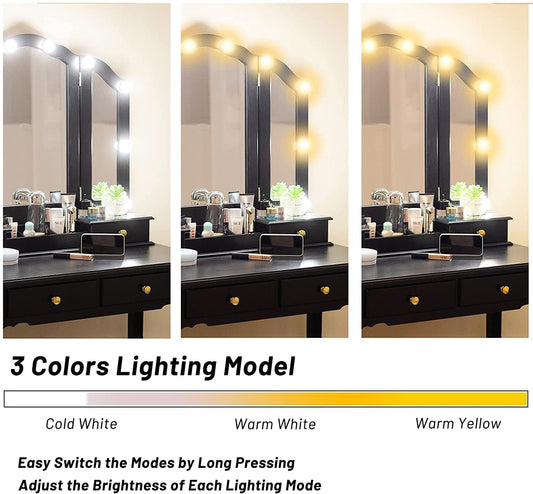 Black Vanity Set with Lighted Tri-Fold Mirror-1