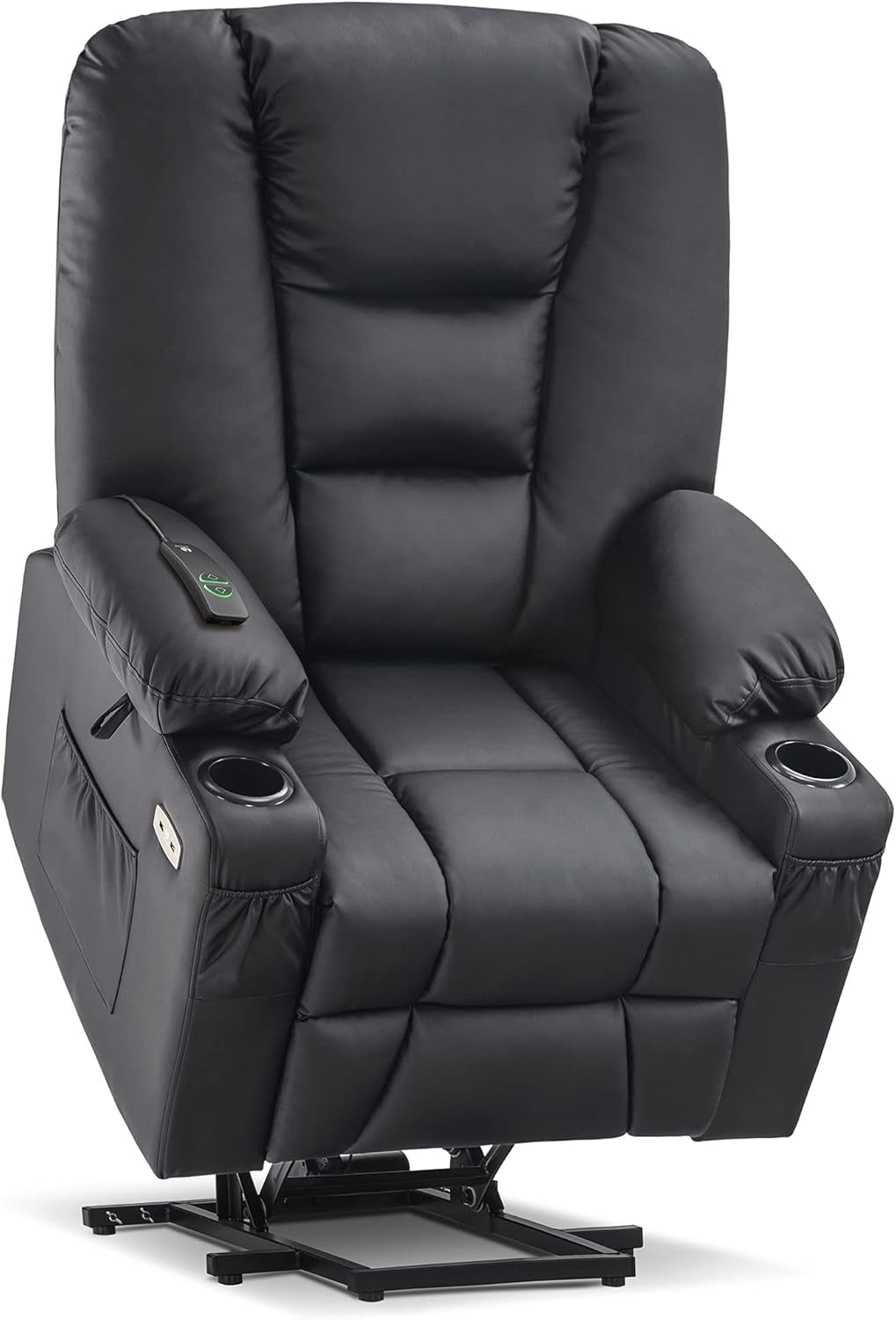 Large Power Lift Recliner Chair Sofa with Massage and Heat for Big and Tall Elderly People, 3 Positions, Cup Holders, and USB Ports, Faux Leather 7539 (Large, Black)-0