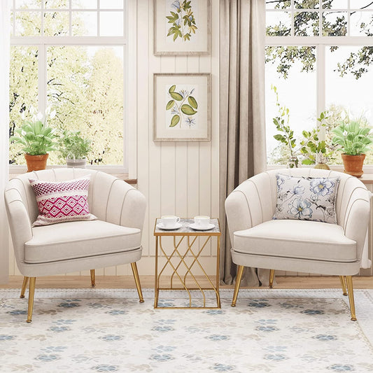 Modern Beige Velvet Accent Chair with Golden Legs-1