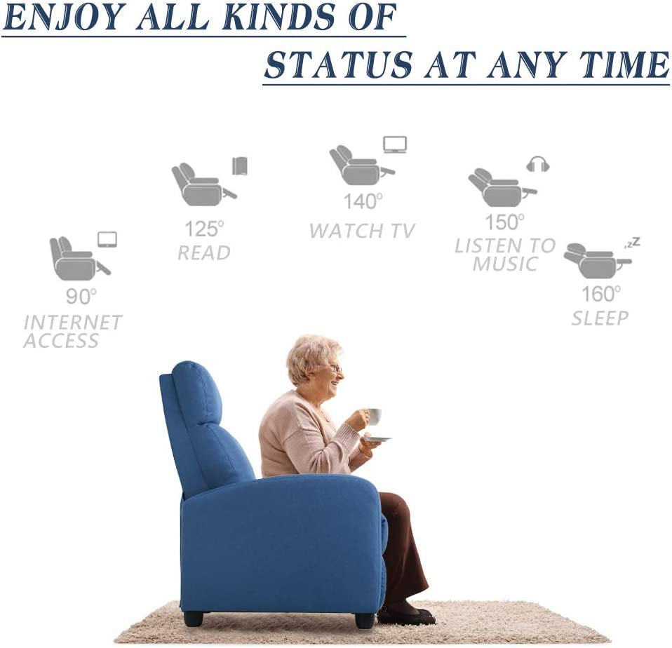 Living Room Home Theater Single Recliner Chair, Blue-4