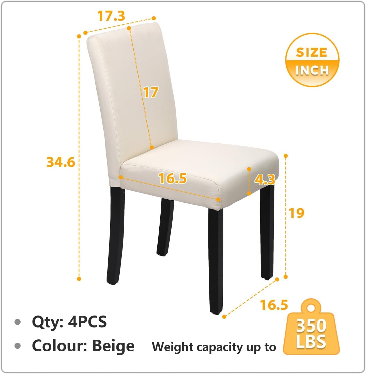 Dining Chairs Set of 4,Dining Room Chairs Elegant Design Modern Fabric Upholstered Dining Chairs,Beige-2