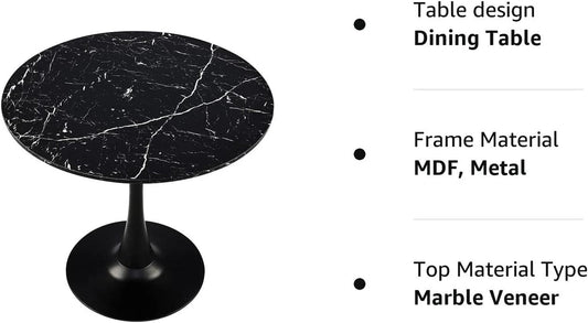 32 Inch round Dining Table with Faux Marble Top, Black-1
