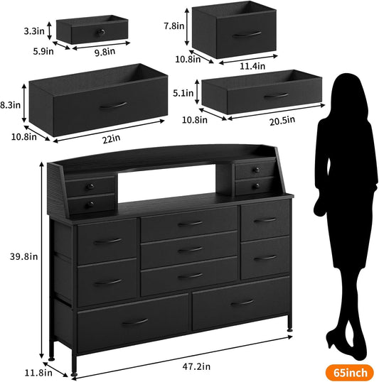 Black Nursery Dresser for Bedroom with 13 Drawers, Fabric Chest of Drawers with PU Finish for Kids, Boys, Adults, Nursery, Living Room, Closet, Entryway, Hallway (No LED Lights)-1