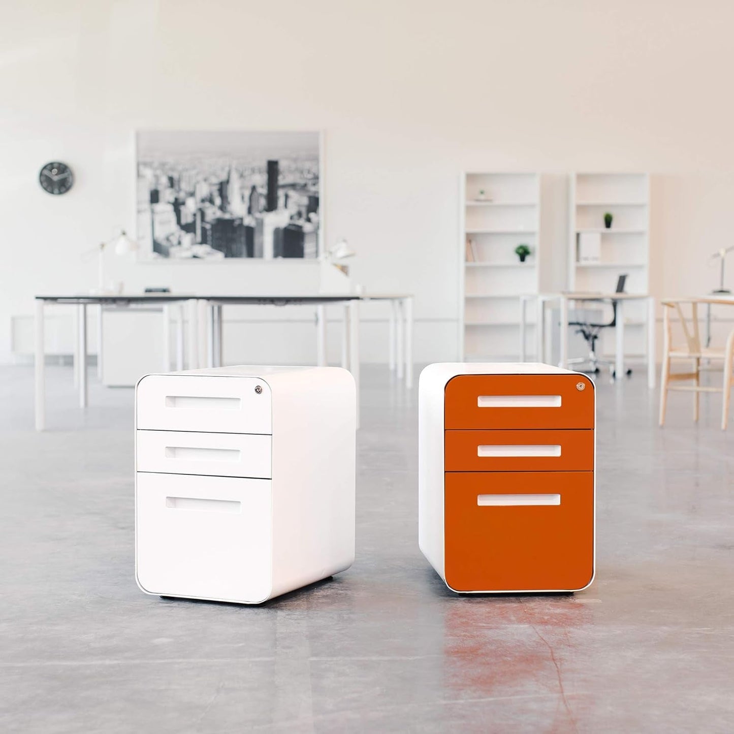 White Filing Cabinet with Lock & Wheels-0