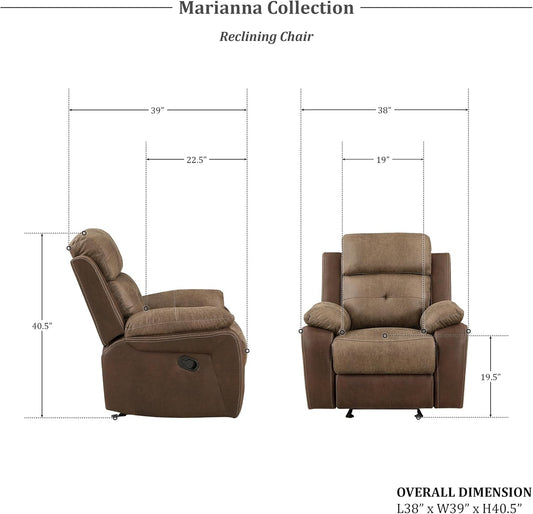 Marianna 3-Piece Reclining Living Room Sofa Set, Brown-1