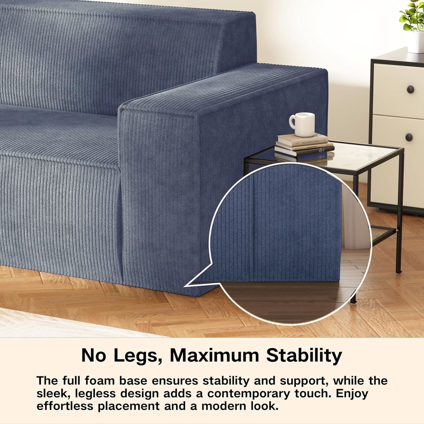 Sofa-In-A-Box, Memory Foam 3-Seater Couch, No Installation & Easy to Transport, Deep Seat Modern Sofa with Corduroy Fabric, Couch for Living Room, Bedroom, Apartment, Home Office,Grey-4