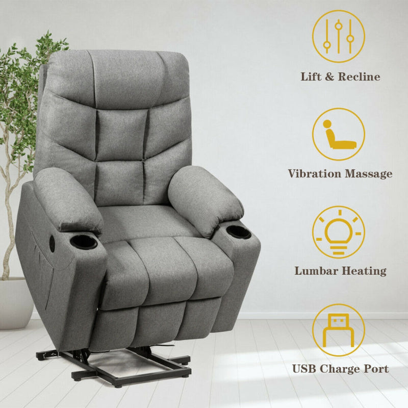 Electric Power Lift Massage Recliner Sofa with 8 Point Massage and Lumbar Heat-4