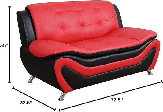 Aldo ((3 Piece) Modern Sofa Set, Black/Red-1