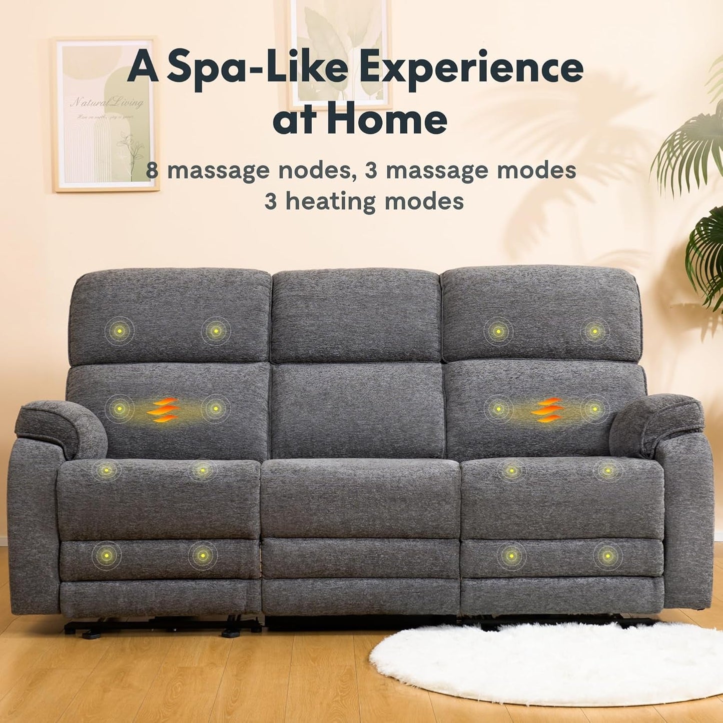 FLEXISOPT Power Recliner Sofa Couch, Electric Recliner Sofa W/Massage & Heat, Charging Ports, Cup Holders, Zero Gravity Home Theater Seating Couch for Living Room, Dim Grey (XS4)-3