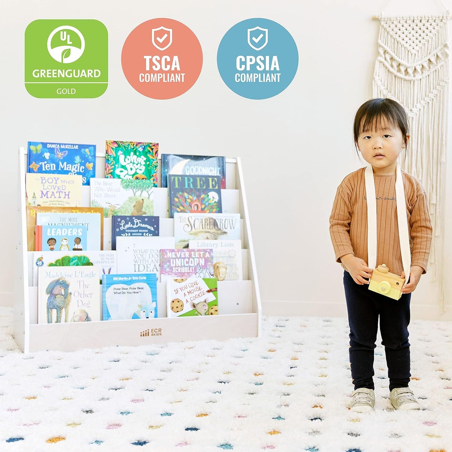 Single-Sided Book Display, Classroom Bookshelf, White Wash-4