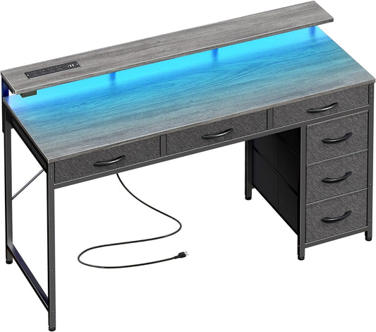 47" Grey Gaming Desk with LED & Drawers-1