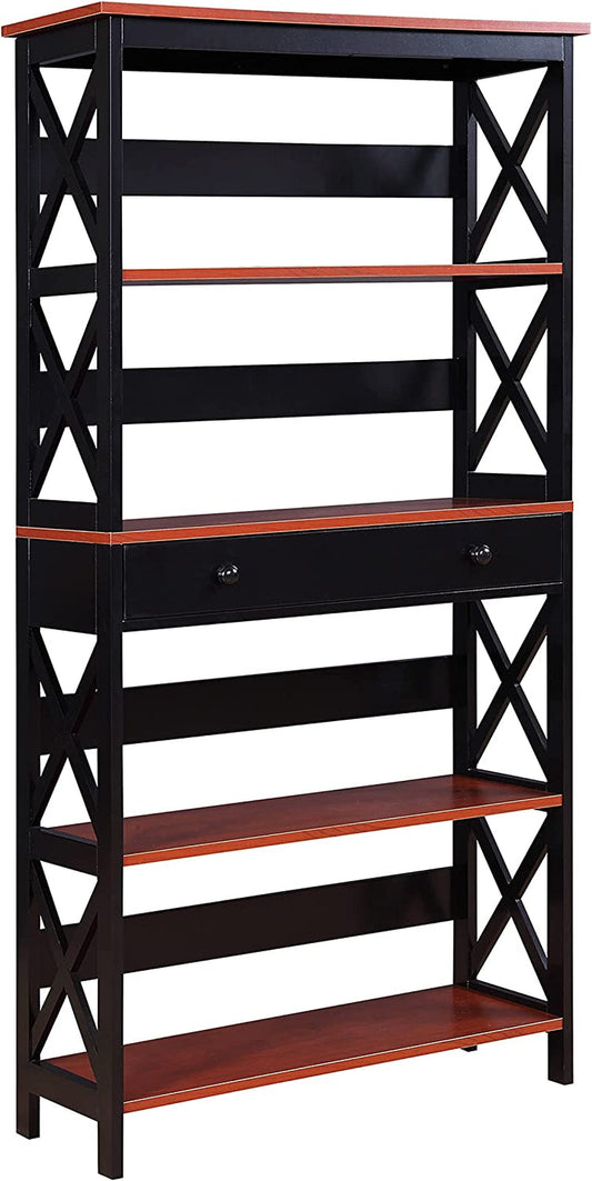 Cherry/Black Oxford Bookcase with Drawer (5 Tier)-1