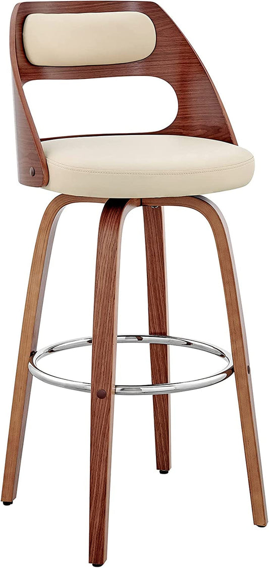 Cream Faux Leather Walnut Wood Bar Stool-1