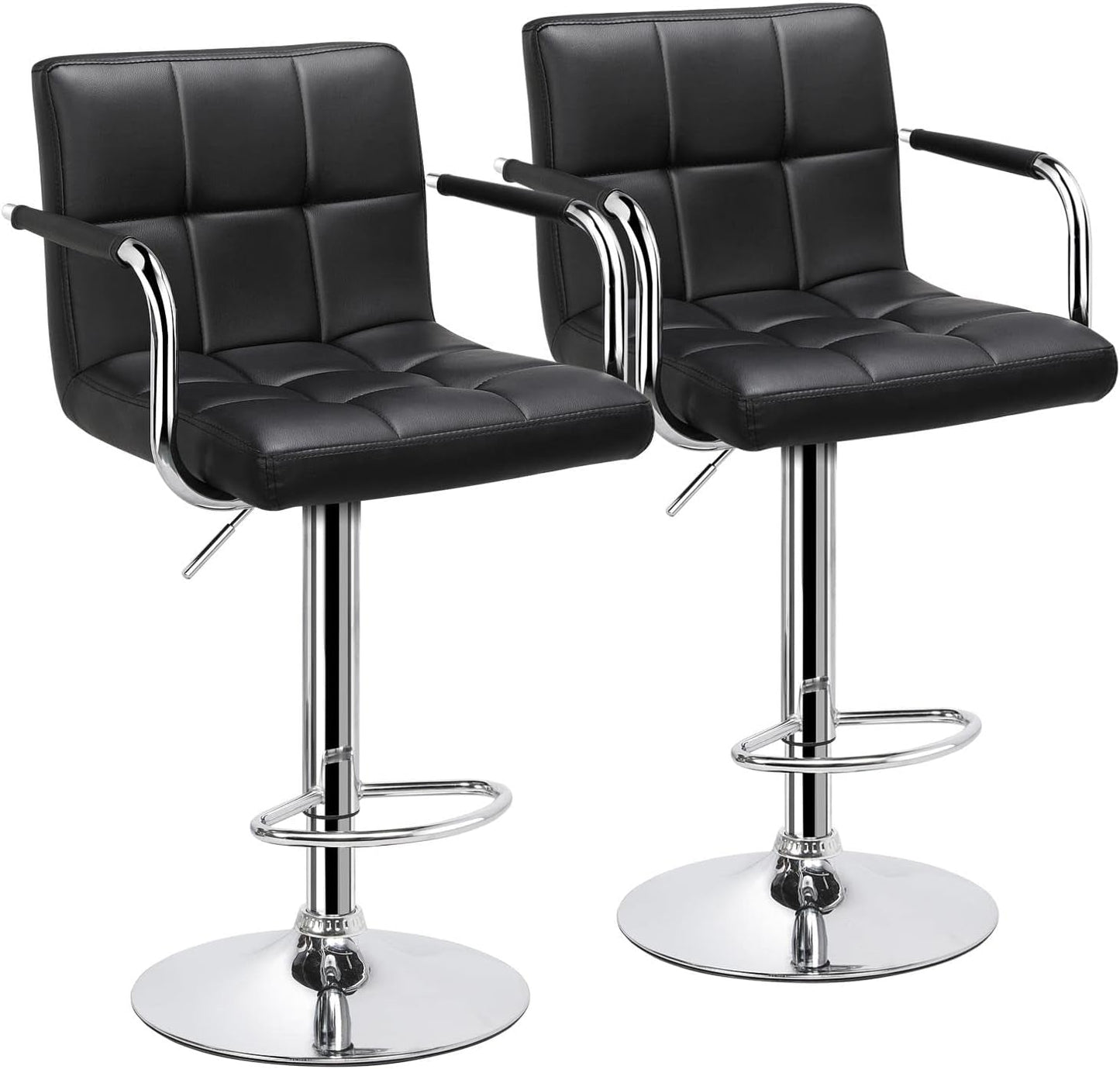 Bar Stools Set of 2, PU Leather Adjustable Swivel Barstools, Hydraulic Kitchen Counter Height Bar Chairs with Armrest and Back for Bar, Kitchen, Dining Room, Black-0