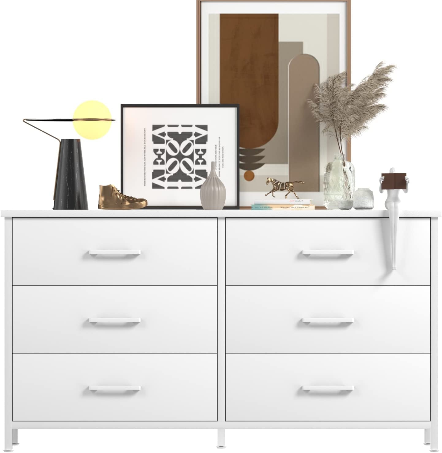 Industrial Style White 6-Drawer Wood Dresser-1