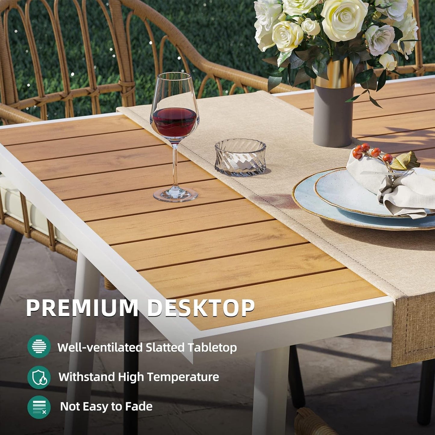 8 Pieces Outdoor Patio Dining Set with Wicker Patio Dining Chair, Backless Bench & Table with Umbrella Hole, Garden Dining for Patios, Backyard, Balcony, Lawn-1