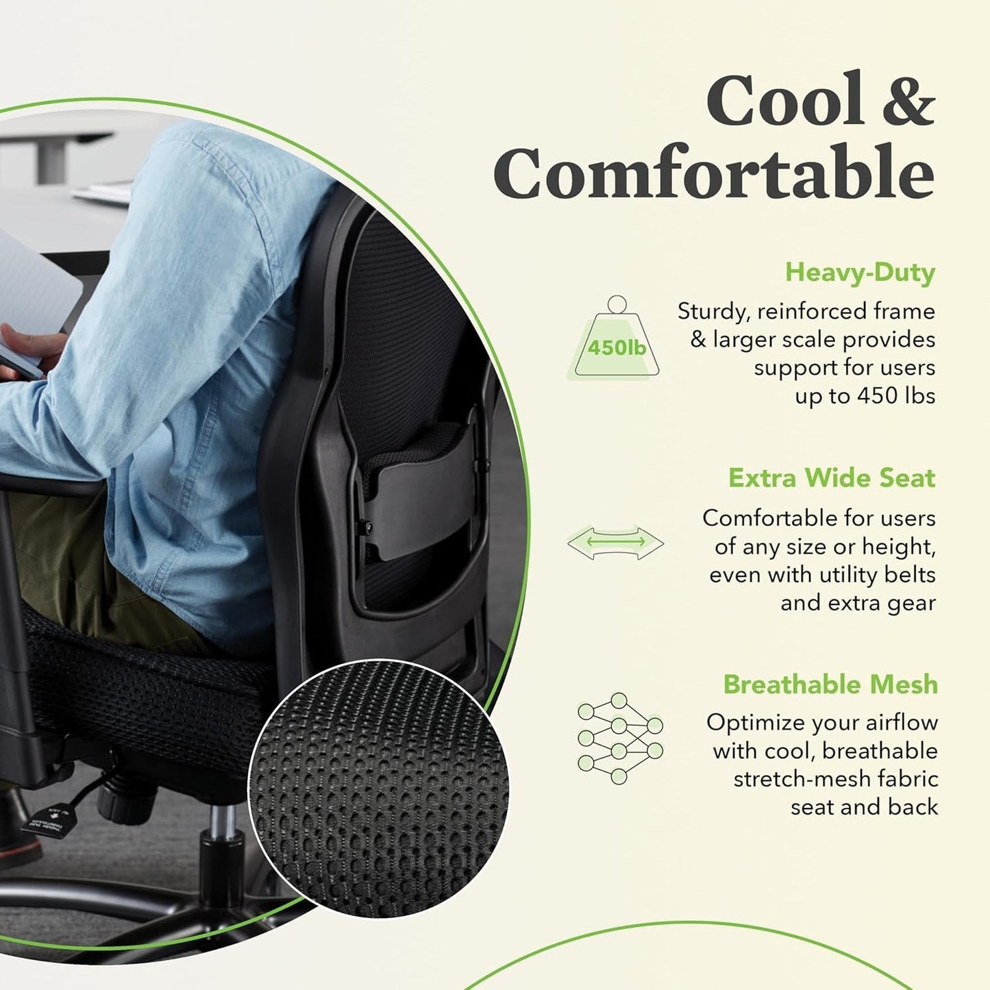 Wave Big and Tall Office Chair 450Lbs - Breathable Stretch Mesh Back & Seat Extra Wide Desk Chair - plus Size Executive Office Chair Ergonomic Heavy Duty Tilt Recline, Oversized Wide Office Chair-4