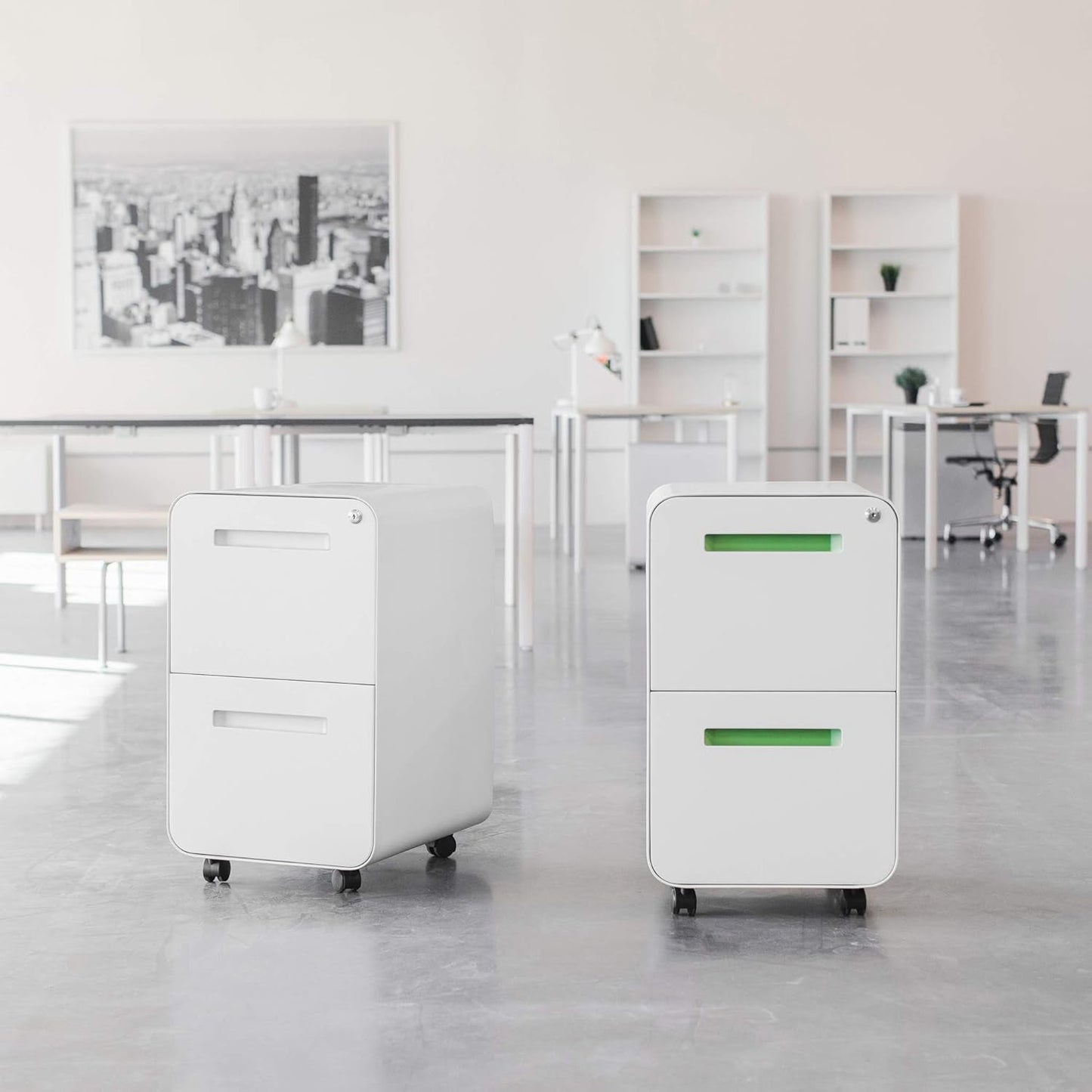 Stockpile 2 Drawer Mobile File Cabinet with Lock - under Desk Metal Filing Cabinet, Legal/Letter File Folders, Wheels and Stationary Feet, Pre-Assembled, White-0