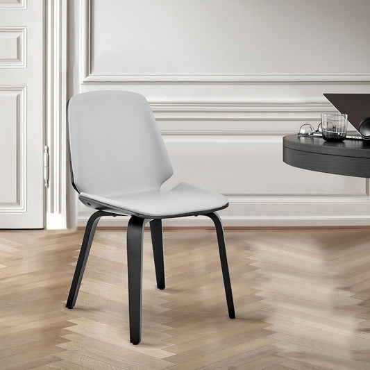 Brinley Mid Century Modern Gray Faux Leather and Black Wood Dining Room Accent Side Chair for Kitchen Table Desk Vanity-1