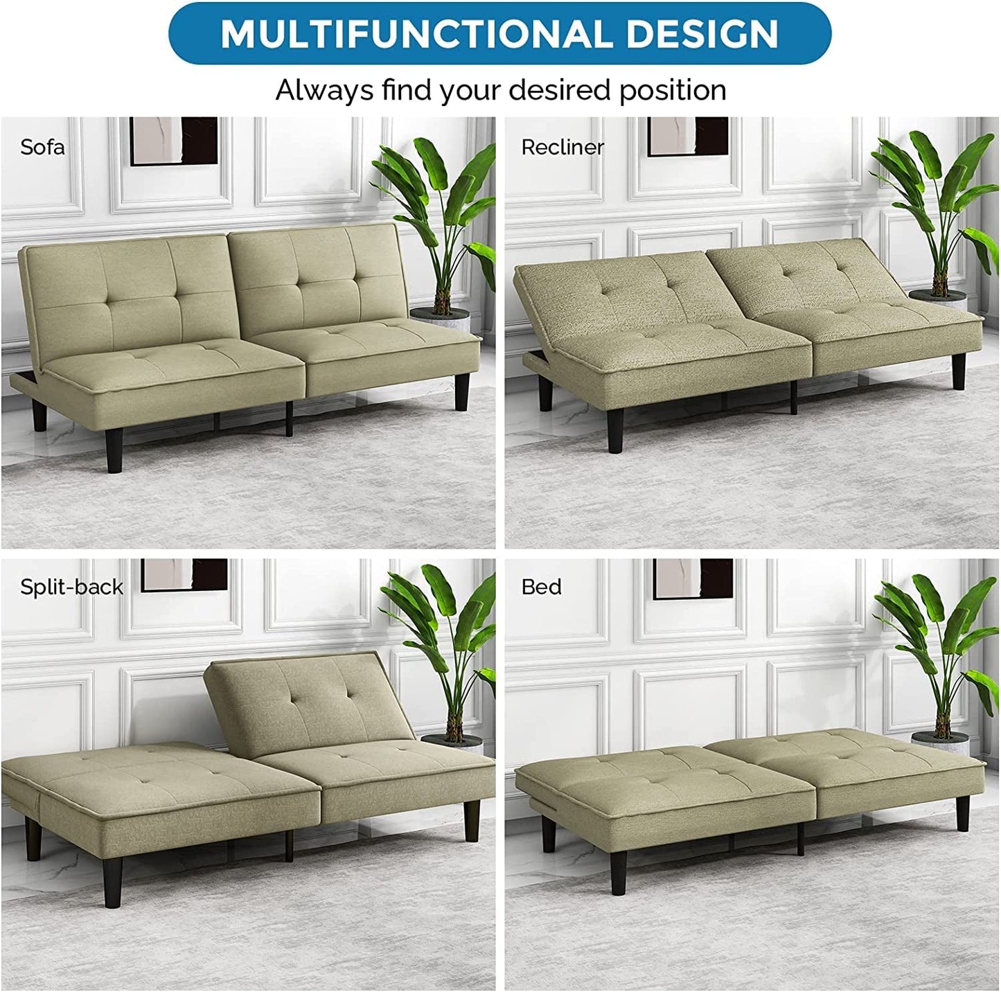 Sage Green Futon Sofa Bed for Small Spaces-2