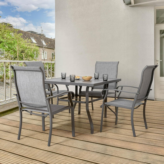 Outdoor Patio Dining Set 5 Piece Furniture Set Including Square Outdoor Dining Table with 1.57" Umbrella Hole and 4 Gray Textilene Chairs for Garden, Patio and Poolside Backyards-1